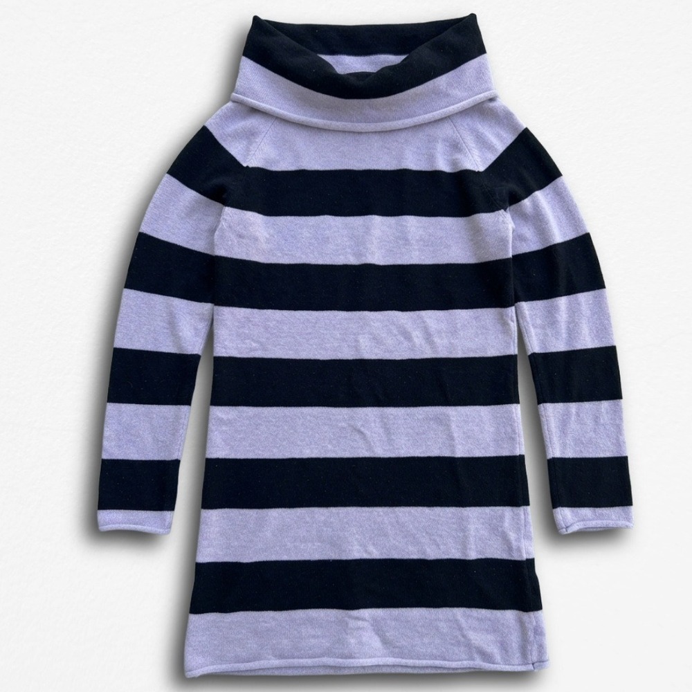 Unbranded Grey Black Striped Cowl Neck Sweater Dress Longline Tunic Top Womens
